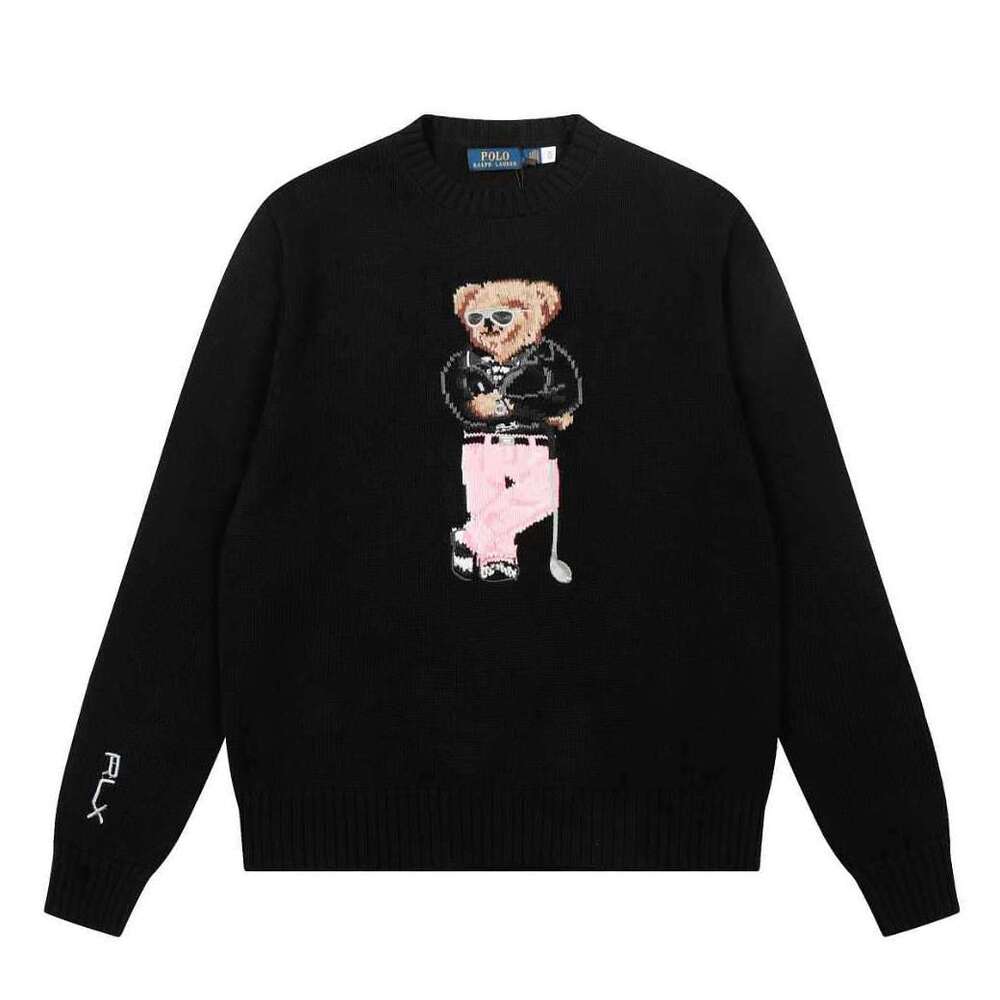 Polo Ralph Lauren Black Crewneck Sweater Golf Polo Bear Knitted Pullover